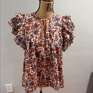 Anthropology, top size, large Floral Ruffle Sleeve Top - Multicolor